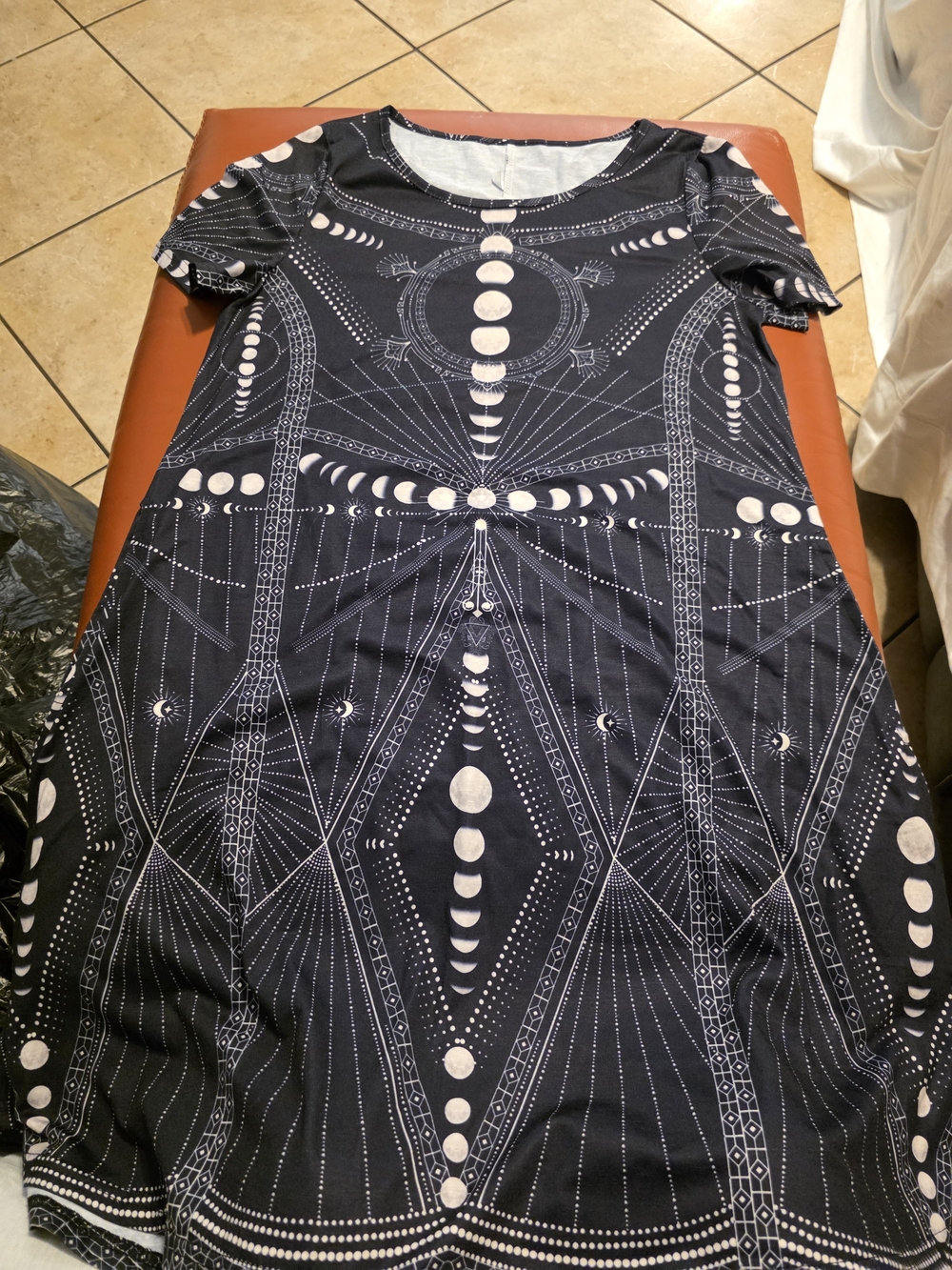 Asymmetrical Black Moon-Phase Print Dress